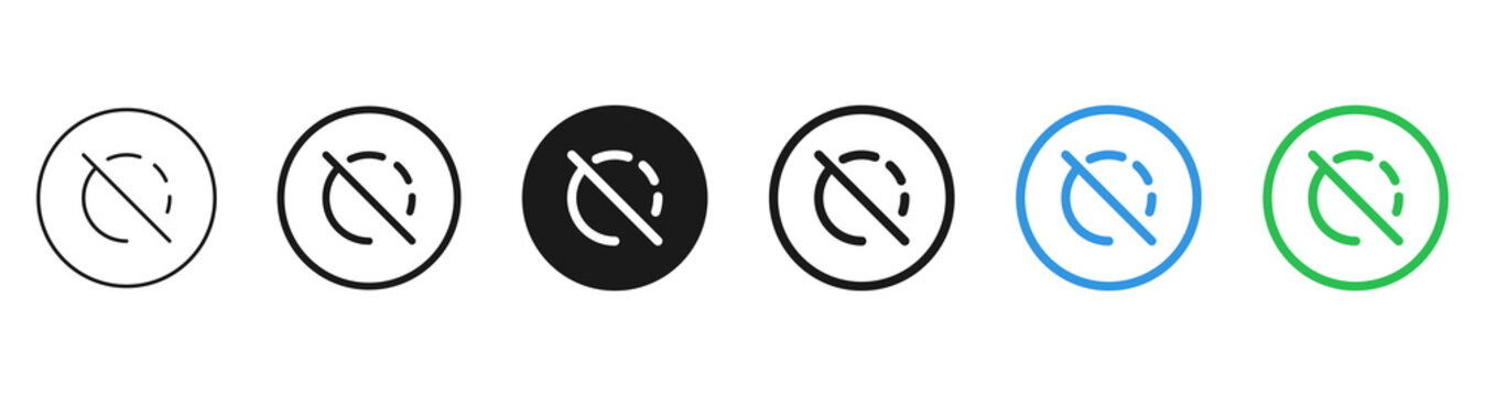 Ban Prohibited Toggle Button Icon Collection : Prohibition symbol button set in outline, solid, and color variants for mute, disabled, blocked, restricted, and forbidden actions.
