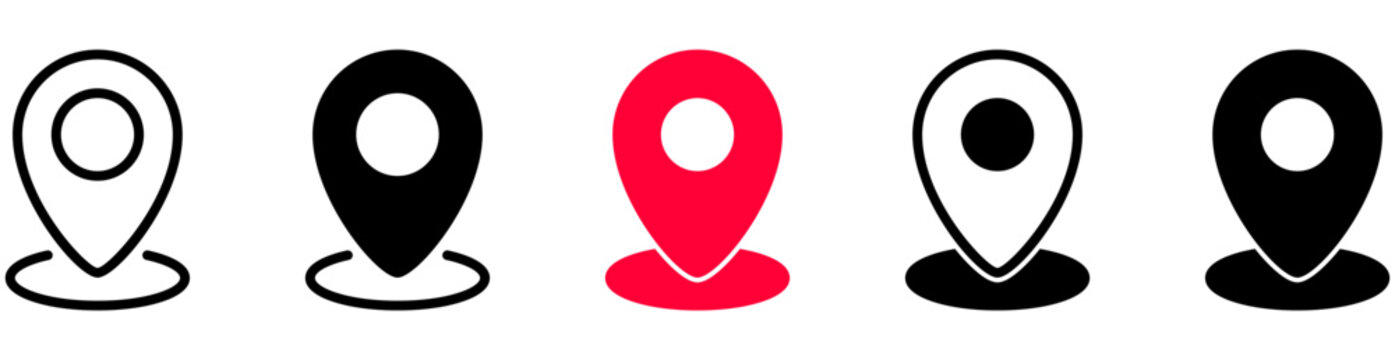 Location Pin Map Marker Icon Collection Set : Location pin icon collection in outline, solid, and highlighted styles for maps, navigation, destinations, tracking, and place markers.