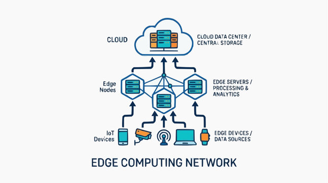 Edge Computing Network Diagram: A visual representation of an edge computing network, illustrating the flow of data from IoT devices to edge nodes and servers.