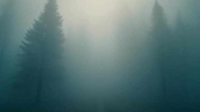 A serene forest scene of tall trees in a bright foggy Nature Travel Location with Animals at durring the  Sport and Technology event in a  a LifeStyle setting.