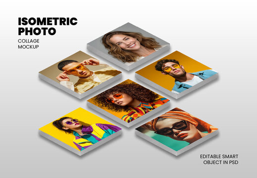Isometric Photo Collage Mockup