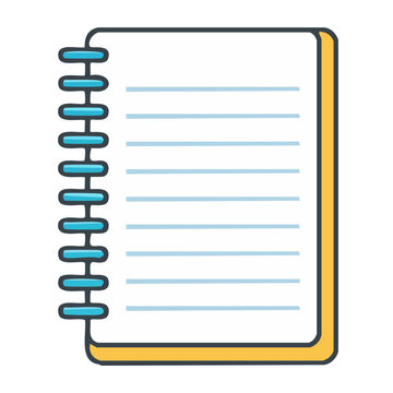 Flat design icon of a spiral notebook with lined paper