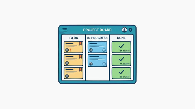 Kanban Board Illustration: A clear visual representation of a project management board, showcasing tasks categorized into To Do, In Progress, and Done.