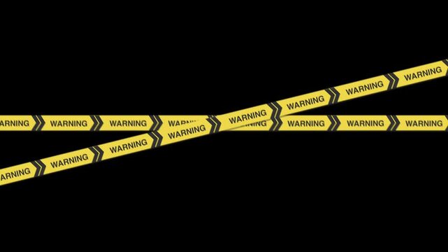 Yellow warning caution tape lines crossing on black background