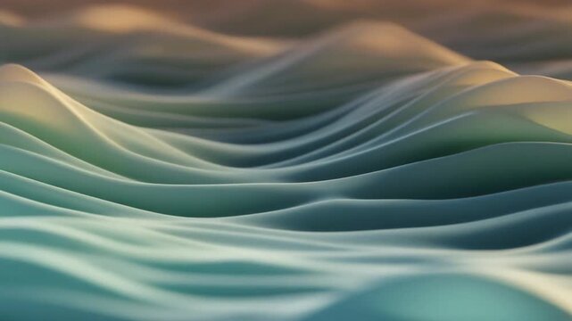 Waves of abstract teal and brown colors form a serene landscape scene