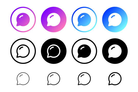 Gradient Chat Bubble Message Button Collection : Rounded chat bubble button set in gradient, outline, and solid styles for messaging, support, replies, apps, and communication.
