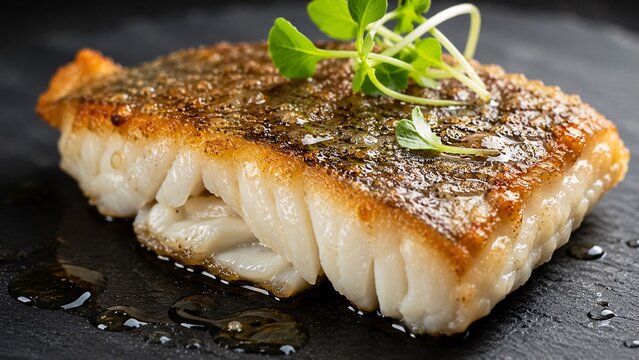 Crispy pan-seared white cod fish fillet with a golden crust
