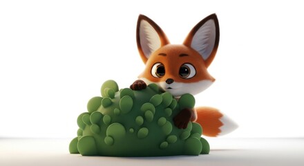 Fototapeta premium Cute Fox Peeking From Green Bush