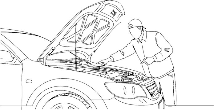 Man inspecting open car hood for maintenance issues.