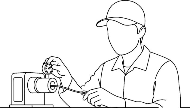 Industrial worker operating precision lathe machine carefully.