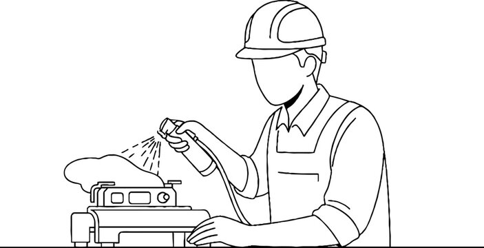 Industrial technician repairing electronic machinery carefully with tools.