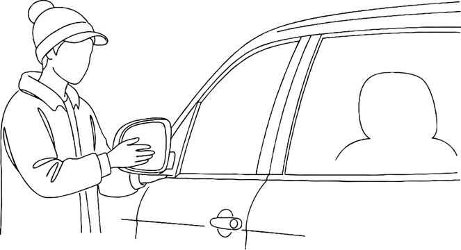 Car driver handing over important documents to another person.
