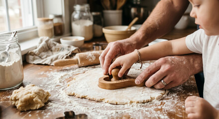 Fototapeta premium Woman hands kneading dough on a kitchen table for homemade bread baking