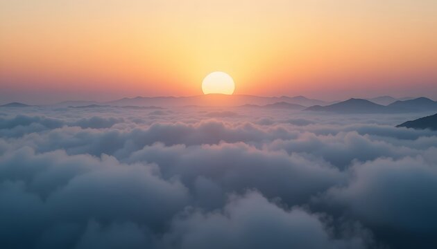 Sunrise above the clouds landscape view.