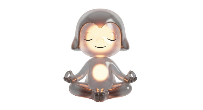 Serene glassy monkey meditating with glowing core