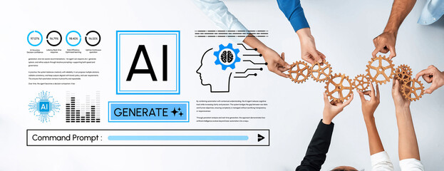 Obraz premium Collaborative Effort in Artificial Intelligence Development Showcasing Gear Mechanisms and Brain Symbolism in Innovative Technology Concept. Entropy.