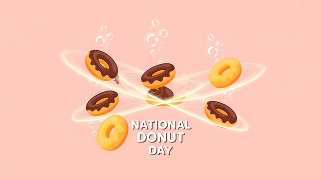 National donut day celebration with floating donuts