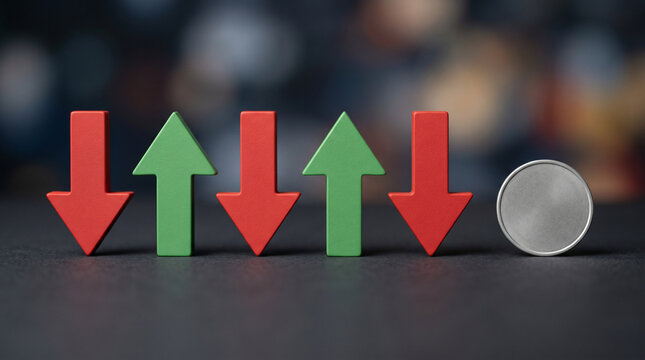 silver coin with increase decrease arrows