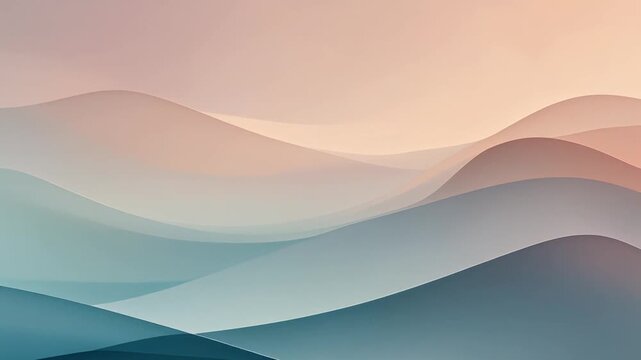 Wavy hills unfold across a serene landscape at sunset with gentle slopes