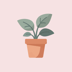 Fototapeta premium A simple illustration of a potted plant with green leaves and a pink background