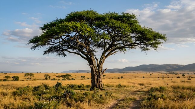 Serene marula tree with lush leaves in gentle breeze