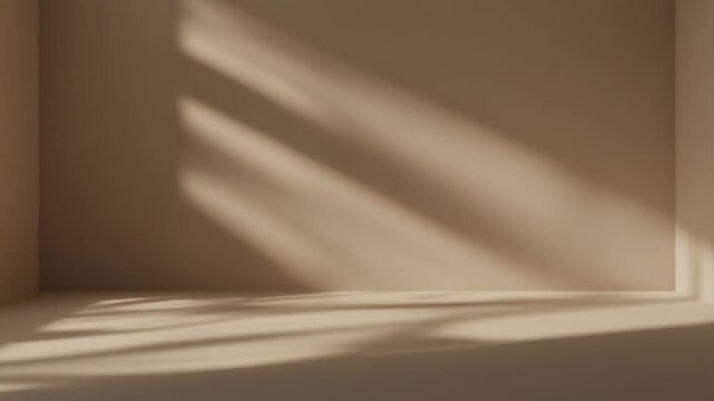 Empty minimalist room interior with soft window shadow on beige wall and floor 3D render