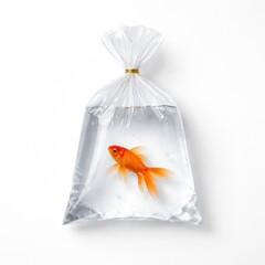 Naklejka premium Goldfish in clear plastic bag