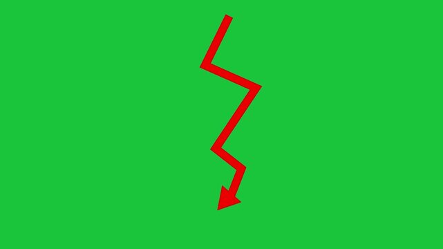 Downward Zigzag Arrow Animation on Green Screen | Negative Trend Indicato, Arrow pointing downward indicates a significant decline in market.