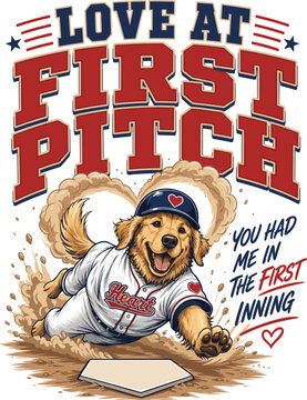 Love At First Pitch You Had Me In The First Inning Baseball Gift, Funny Baseball Love Design, Romantic Baseball Couple Gift, Cute Dog Mascot