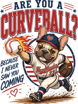 Are You A Curveball Because I Never Saw You Coming Baseball Gift, Funny Baseball Love Design, Romantic Baseball Couple Gift, Cute French Bulldog Mascot