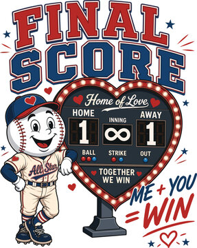 Baseball Final Score Love Gift, Me Plus You Win, Romantic Baseball Couple Design, Baseball Valentine Gift
