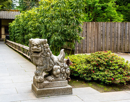Komainu Guardian Lion-Dog Statue at the Nezu Gate of the Portland Japanese Garden