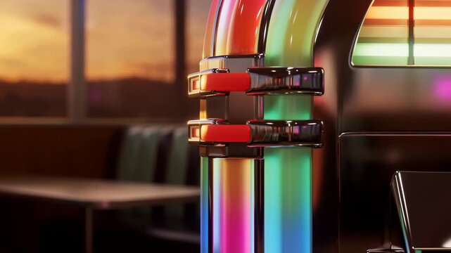 Colorful retro jukebox in a warm diner interior