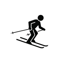 Fototapeta premium A stick figure skier descends a slope with ski poles.