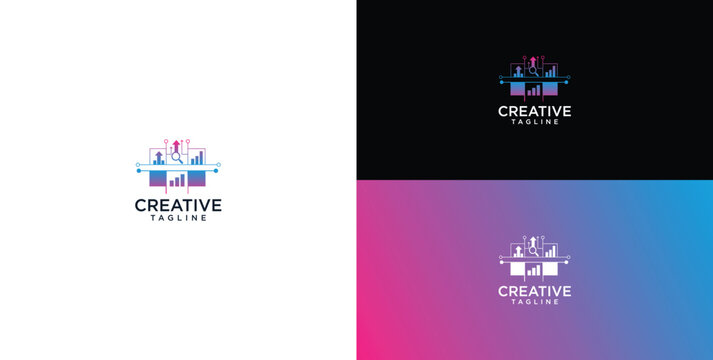 Vibrant abstract logo design with geometric shapes and data elements, representing creative innovation, technology solutions, and business growth for modern digital enterprises