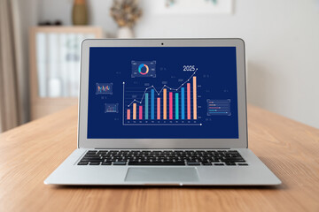 Fototapeta premium Business data dashboard provide business intelligence analytic for marketing strategy planning brisk with big data set to analyze customer demands and foreseeing business future