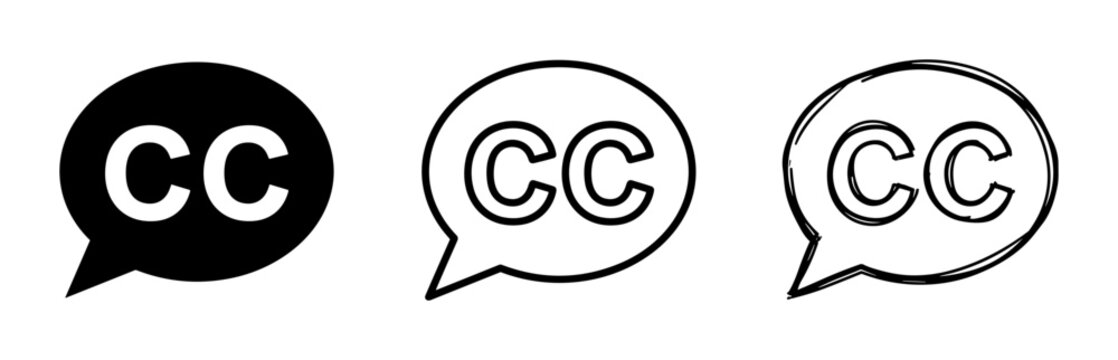 Closed Captions Icons, CC Speech Bubbles, Accessibility Symbols, Media Subtitles Set