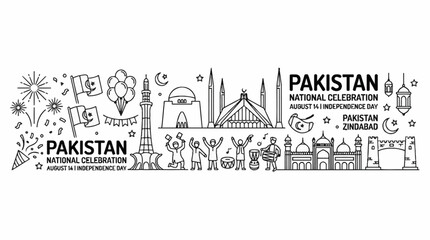 Obraz premium Pakistan National Celebration August 14 Independence Day Doodle Art.