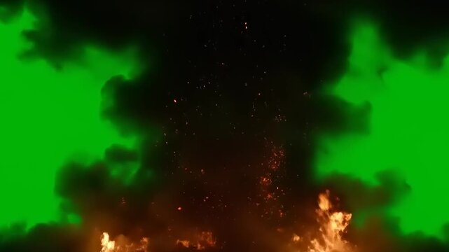 Explosion Fire Burst Green Screen Footage.
