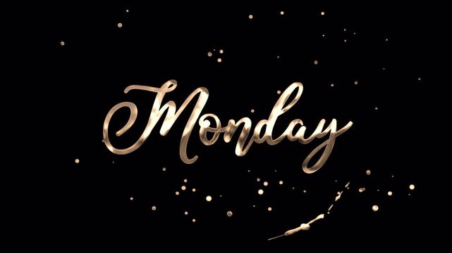 Transparent background gold handwritten Monday calligraphy title for video 4K