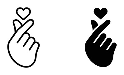 Obraz premium Korean Finger Heart Gesture Vector Icons, Love Symbol Hand Sign, Romantic Gesture, Expressing Affection, Simple Line Art and Silhouette