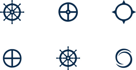 Collection of nautical steering wheel icons and navigational symbols on a transparent background © Kahima