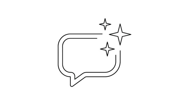 A clean speech bubble icon with sparkling stars, representing a clear message or idea.