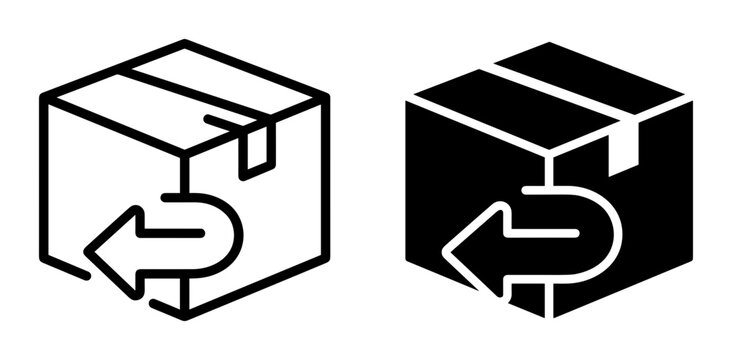 Return Package Icons, Shipping Box with Arrow Symbol, Logistics and Delivery Service Graphics