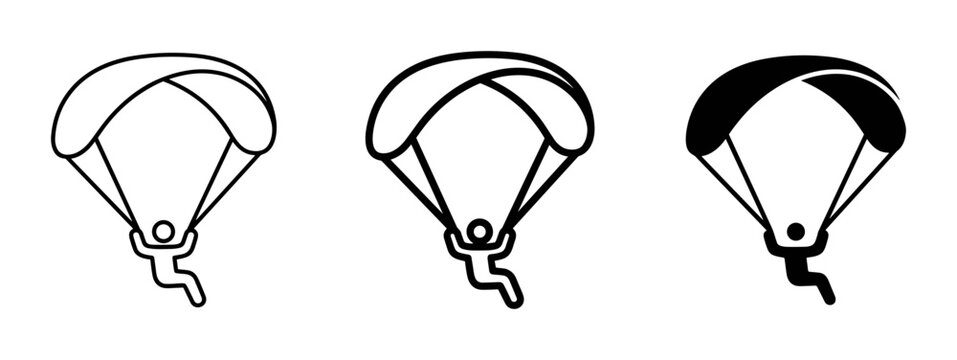 Parachute Icons Set: Skydiving, Adventure, and Extreme Sports Vector Graphics