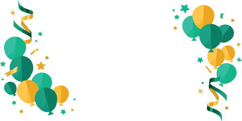 Obraz premium Green and gold balloon decoration border with confetti and ribbons event planning party supplies balloons confetti celebration background decoration anniversary birthday invitation