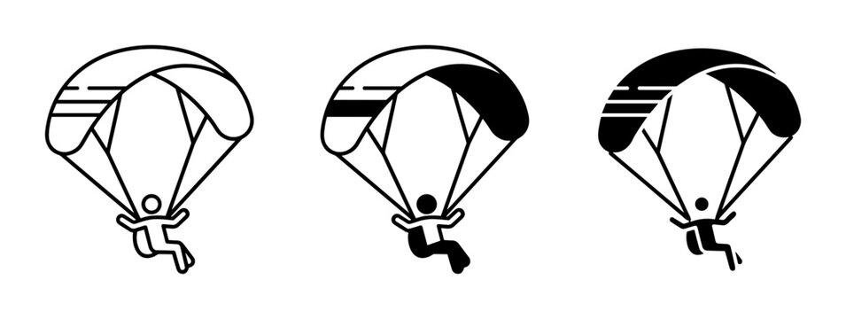 Parachuting Icons Set, Skydiving Vector Graphics, Extreme Sports Silhouette Collection
