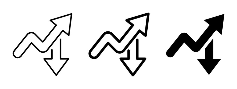 Trend Arrows Set: Upward Growth and Downward Decline Icons, Stock Market Analysis and Business Performance Vectors