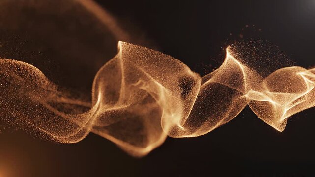 Abstract golden particle wave flowing on black background
