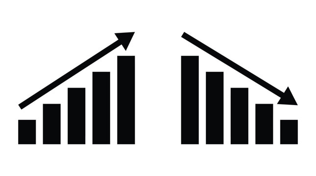 Two bar graphs depicting upward and downward trends with arrows indicating direction.